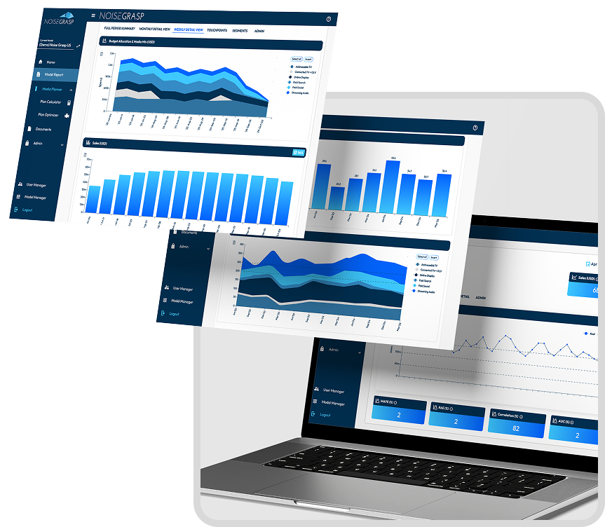 Marketing data visualization dashboard within the NoiseGrasp platform.